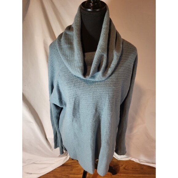 Ellen Tracy Size M 100% Cashmere Cowl Neck Steel Blue Textured - Picture 1 of 7